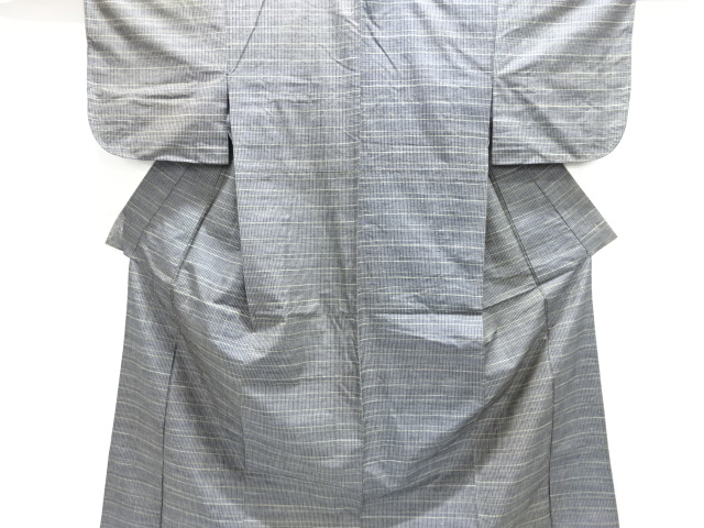 JAPANESE KIMONO / ANTIQUE HITOE KIMONO / SILK / HAND WOVEN TSUMUGI / ABSTRACT GRID